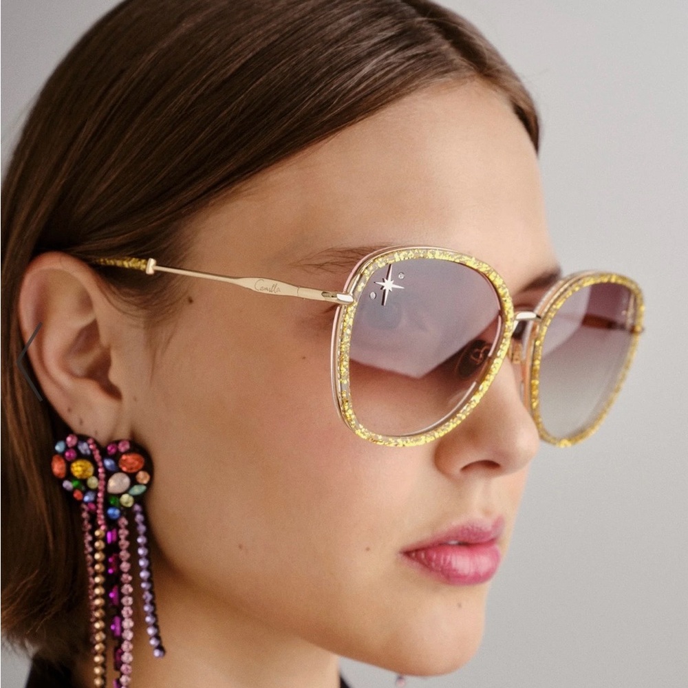 Camilla “Luxor Life” Oversized Gold Glitter Brown Gradient Boho Sunglasses - Picture 2 of 8